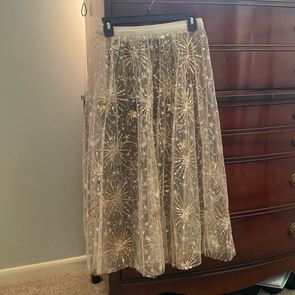Gold sheer skirt, Gold sequin skirt, cream tulle gold sequin skirt